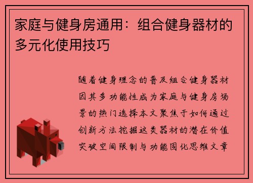 家庭与健身房通用：组合健身器材的多元化使用技巧